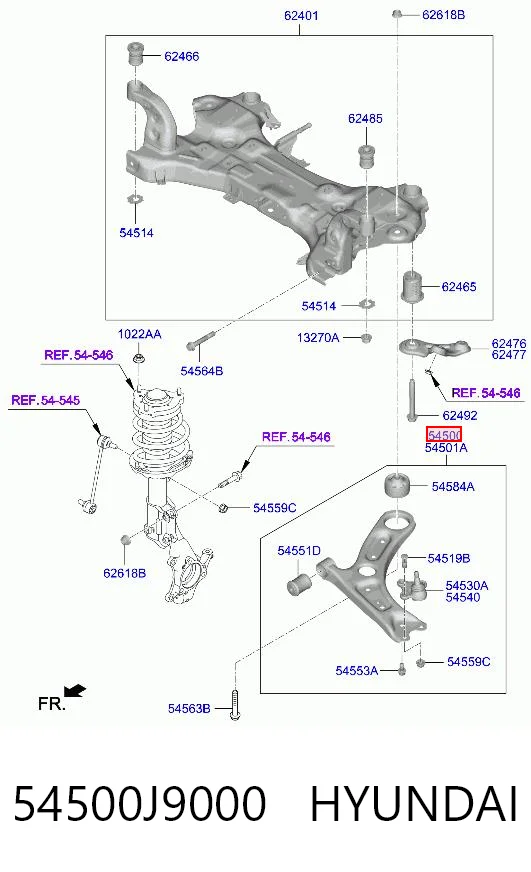 54500J9000 Hyundai/Kia Brazo inferior izquierdo de la suspensión delantera