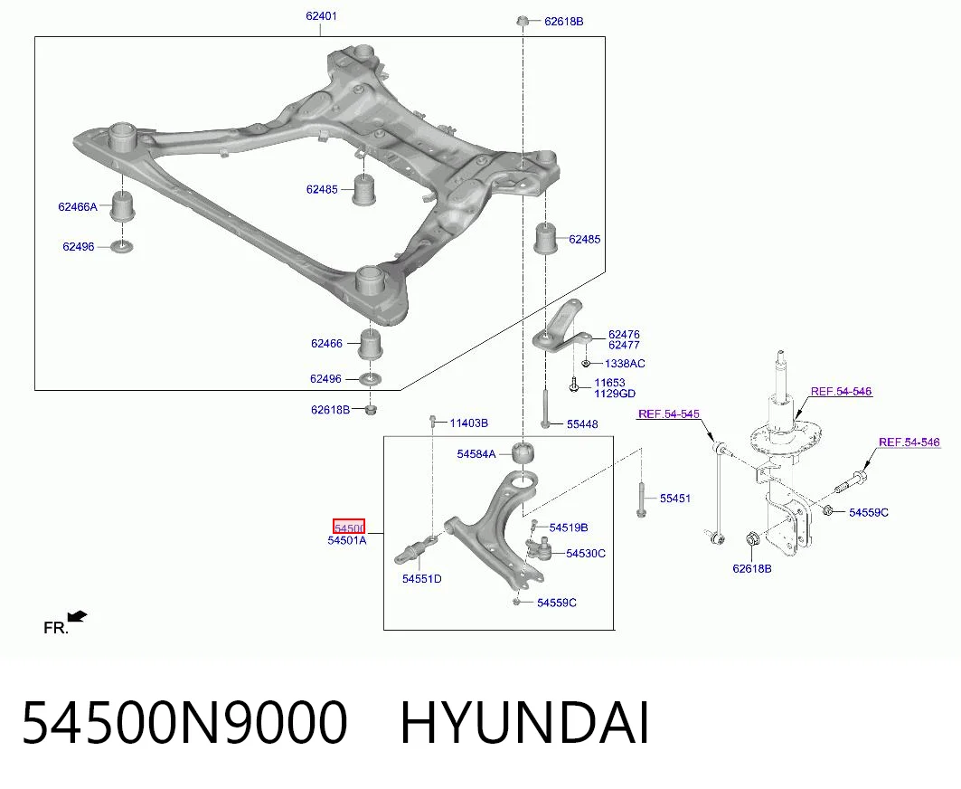 54500N9000 Hyundai/Kia Brazo inferior izquierdo de la suspensión delantera