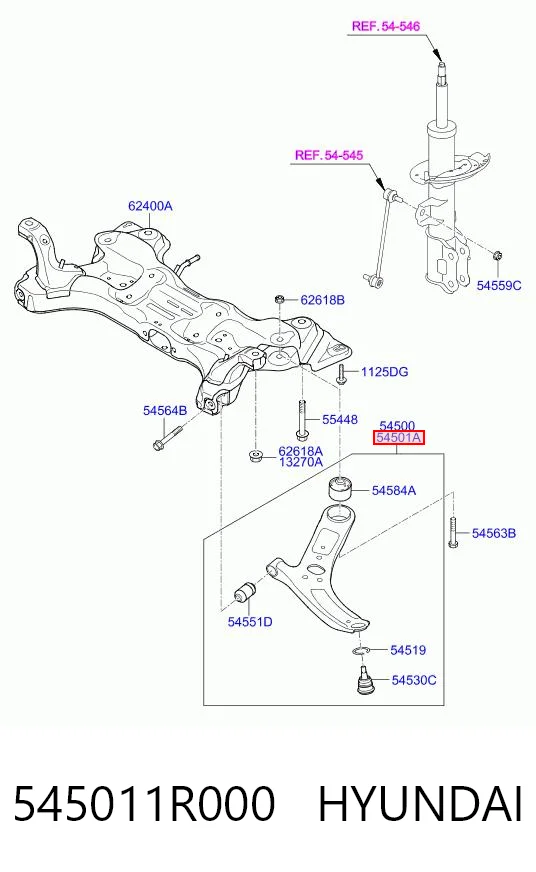 545011R000 Hyundai/Kia Brazo inferior derecho de la suspensión delantera