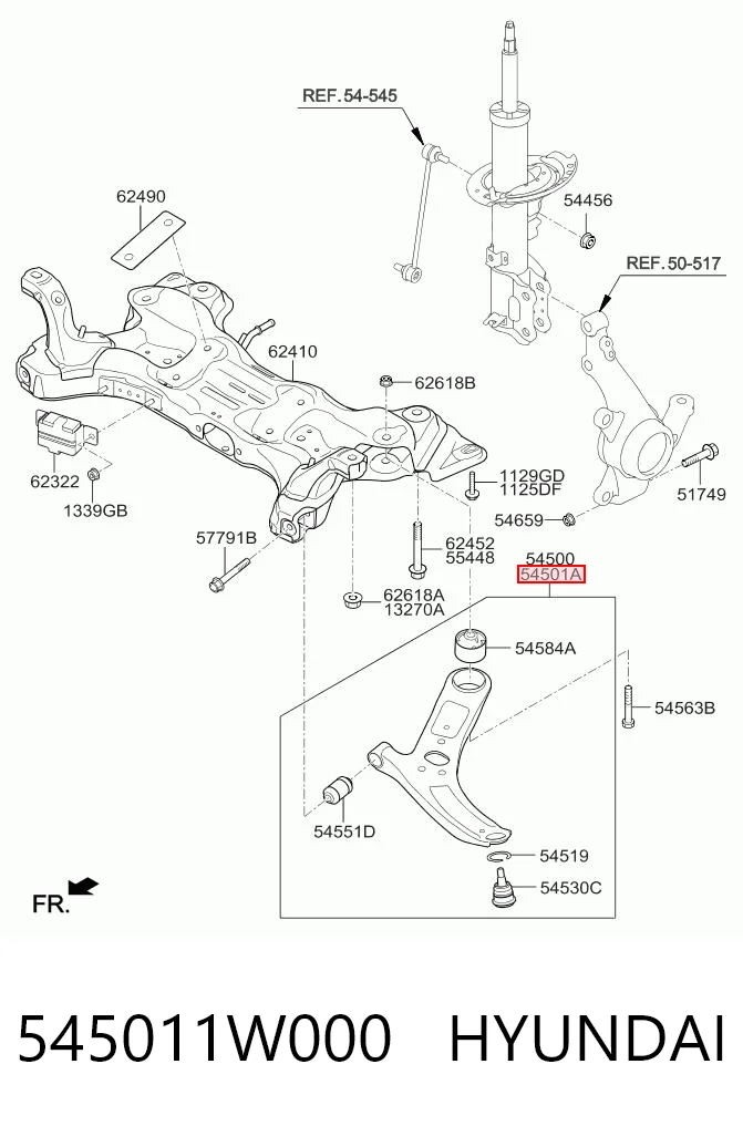 545011W000 Hyundai/Kia Brazo inferior derecho de la suspensión delantera