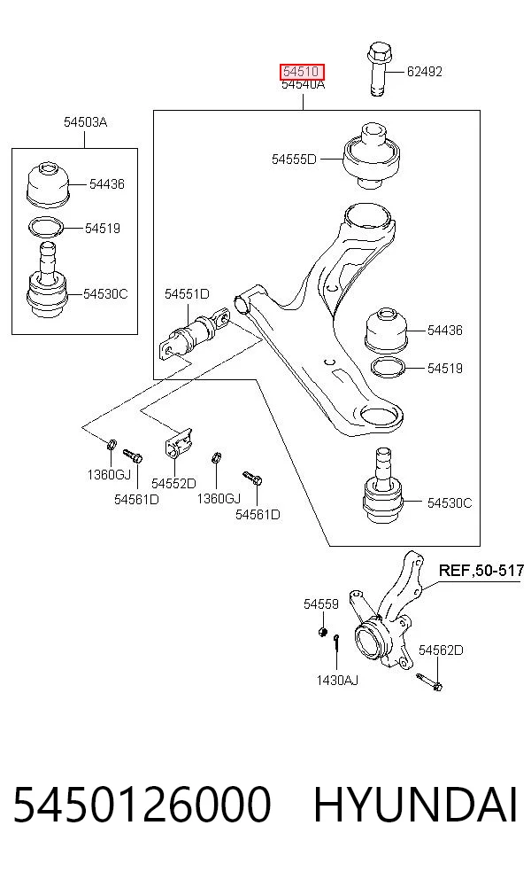 5450126000 Hyundai/Kia Brazo inferior izquierdo de la suspensión delantera