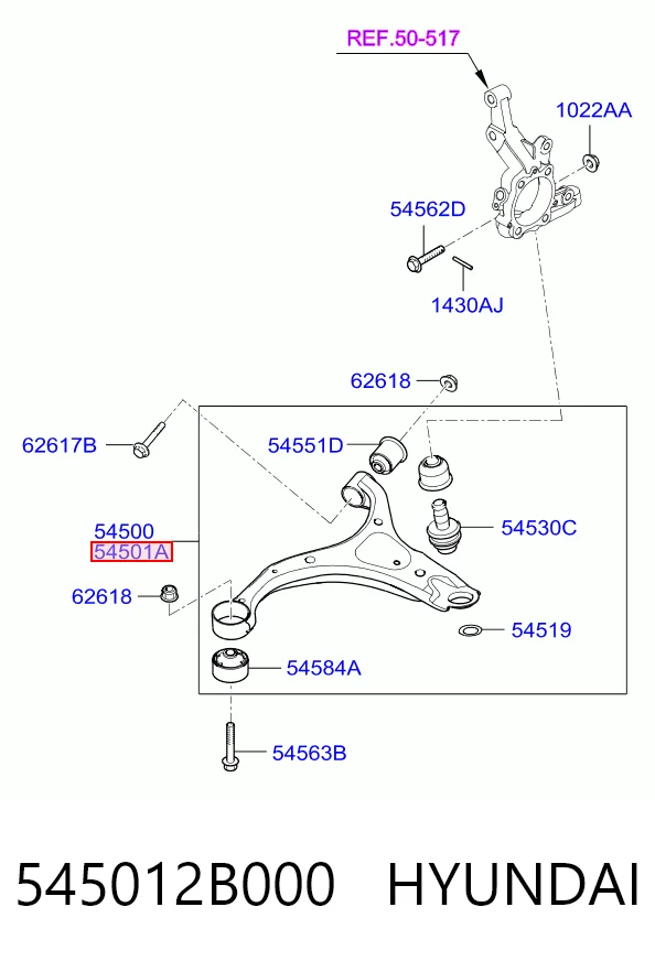 545012B000 Hyundai/Kia Brazo inferior derecho de la suspensión delantera