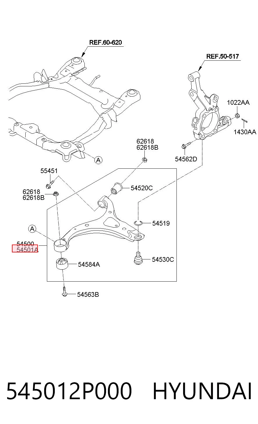 545012P000 Hyundai/Kia Brazo inferior derecho de la suspensión delantera