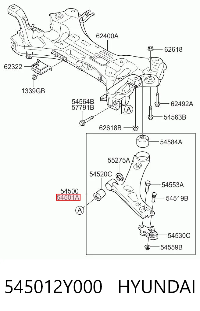 545012Y000 Hyundai/Kia Brazo inferior derecho de la suspensión delantera