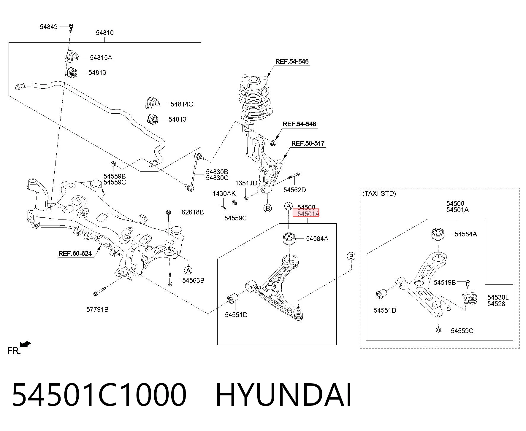 54501C1000 Hyundai/Kia Brazo inferior derecho de la suspensión delantera