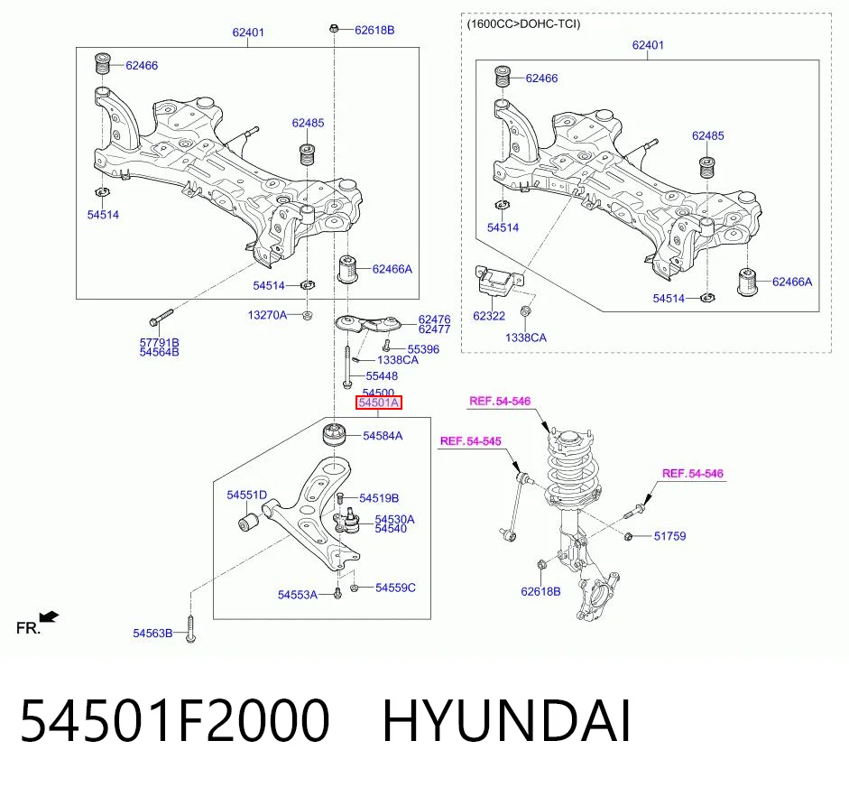 54501F2000 Hyundai/Kia Brazo inferior derecho de la suspensión delantera