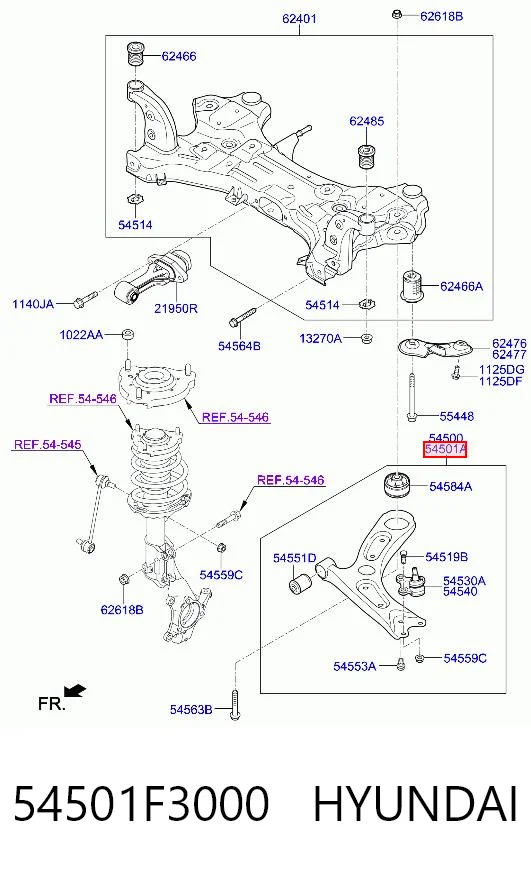 54501F3000 Hyundai/Kia Brazo inferior derecho de la suspensión delantera