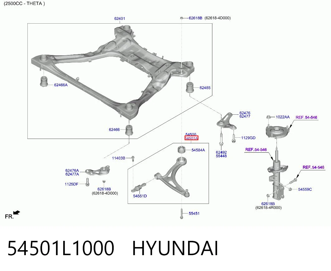 54501L1000 Hyundai/Kia Brazo inferior derecho de la suspensión delantera