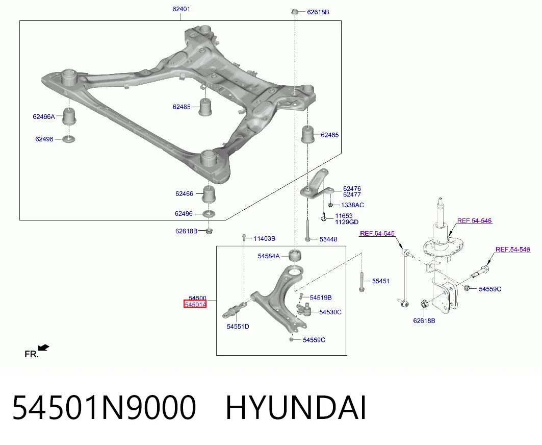 54501N9000 Hyundai/Kia Brazo inferior derecho de la suspensión delantera