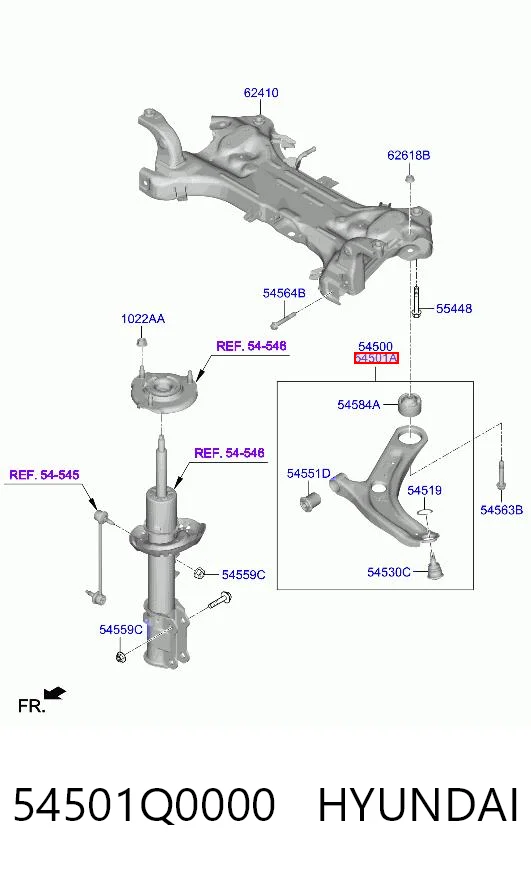 54501Q0000 Hyundai/Kia Brazo inferior derecho de la suspensión delantera