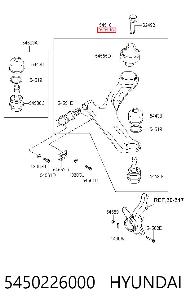 5450226000 Hyundai/Kia Brazo inferior derecho de la suspensión delantera