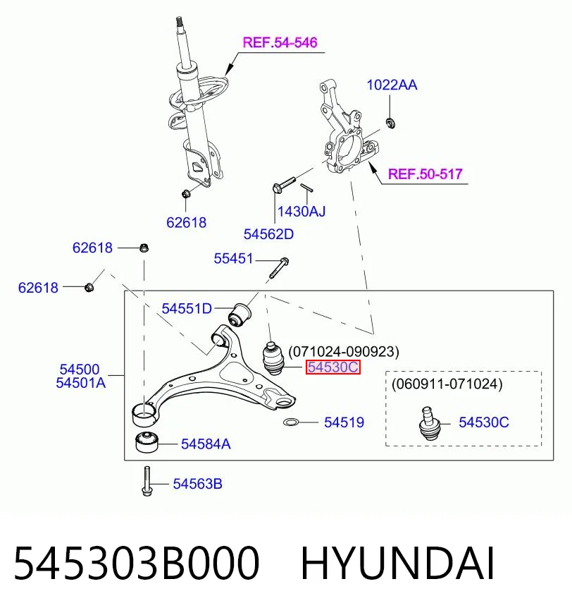 545303B000 Hyundai/Kia Rótula inferior de suspensión