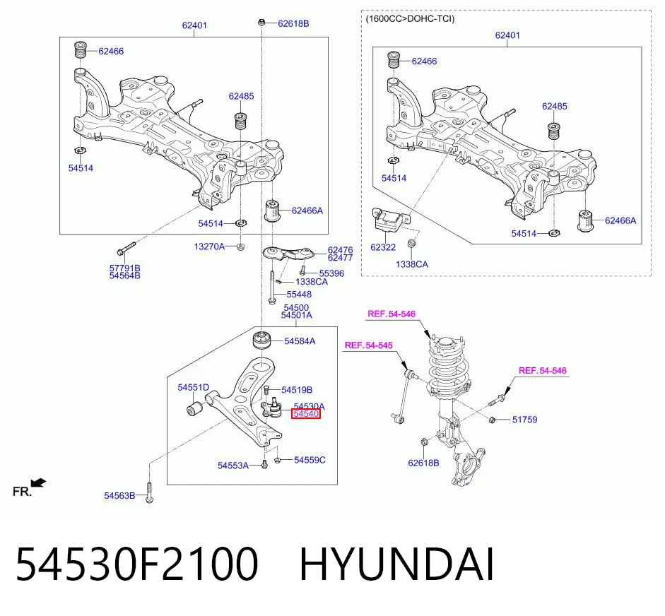 54530F2100 Hyundai/Kia Soporte de bola inferior derecho
