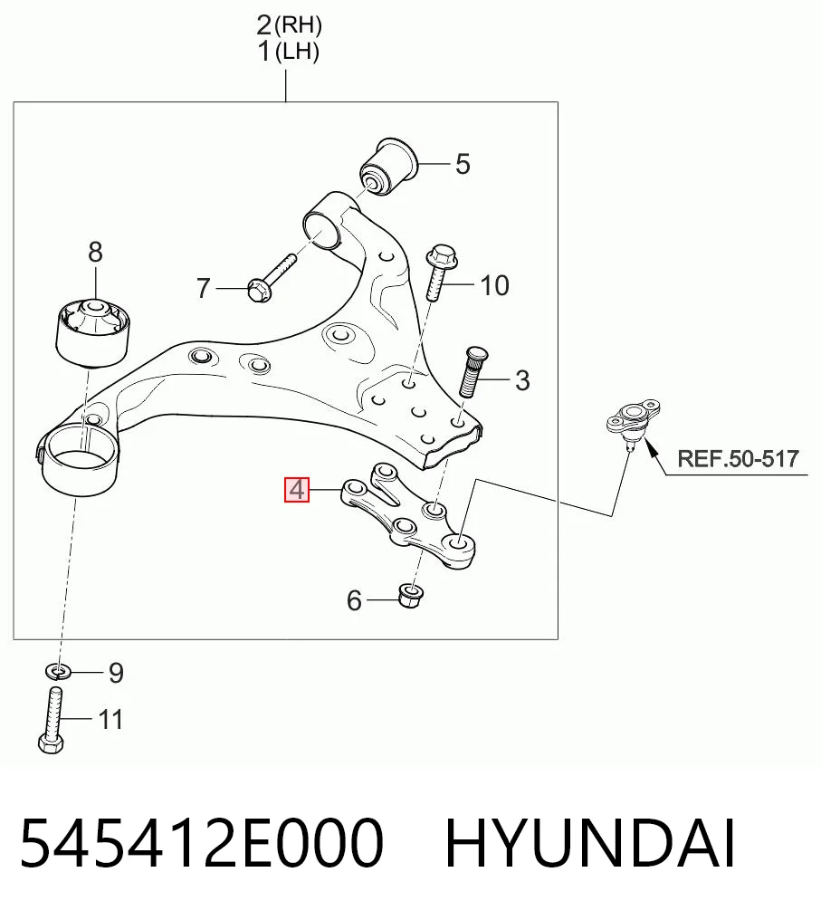 545412E000 Hyundai/Kia Soporte de rótula de suspensión delantera