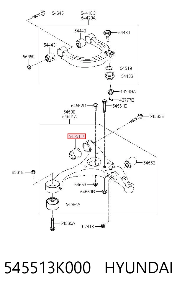 545513K000 Hyundai/Kia Silentblock de brazo de suspensión delantero inferior