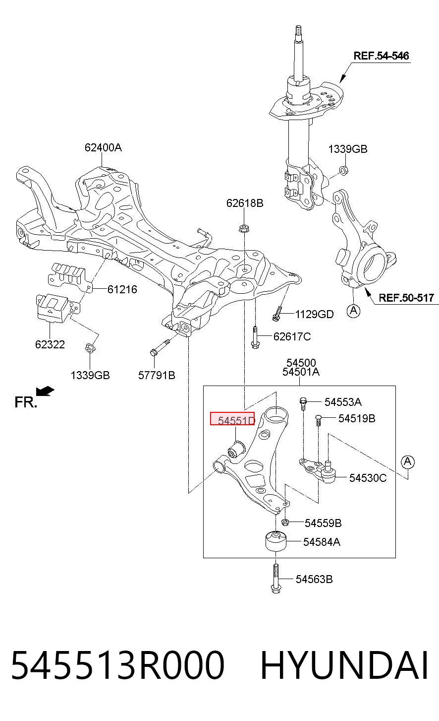 545513R000 Hyundai/Kia Silentblock de brazo de suspensión delantero inferior