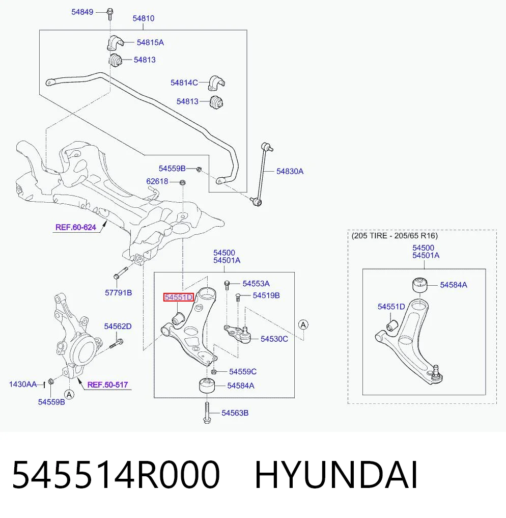 545514R000 Hyundai/Kia Silentblock de brazo de suspensión delantero inferior