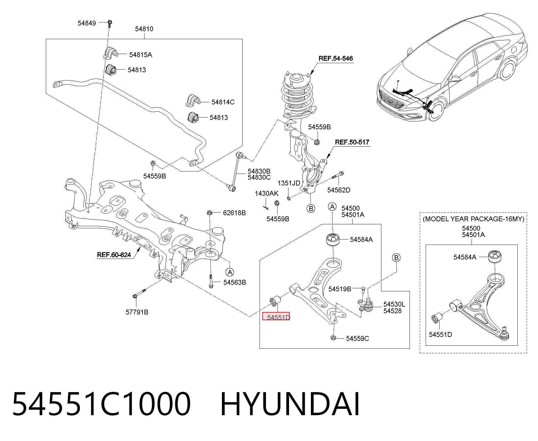 54551C1000 Hyundai/Kia Silentblock de brazo de suspensión delantero inferior