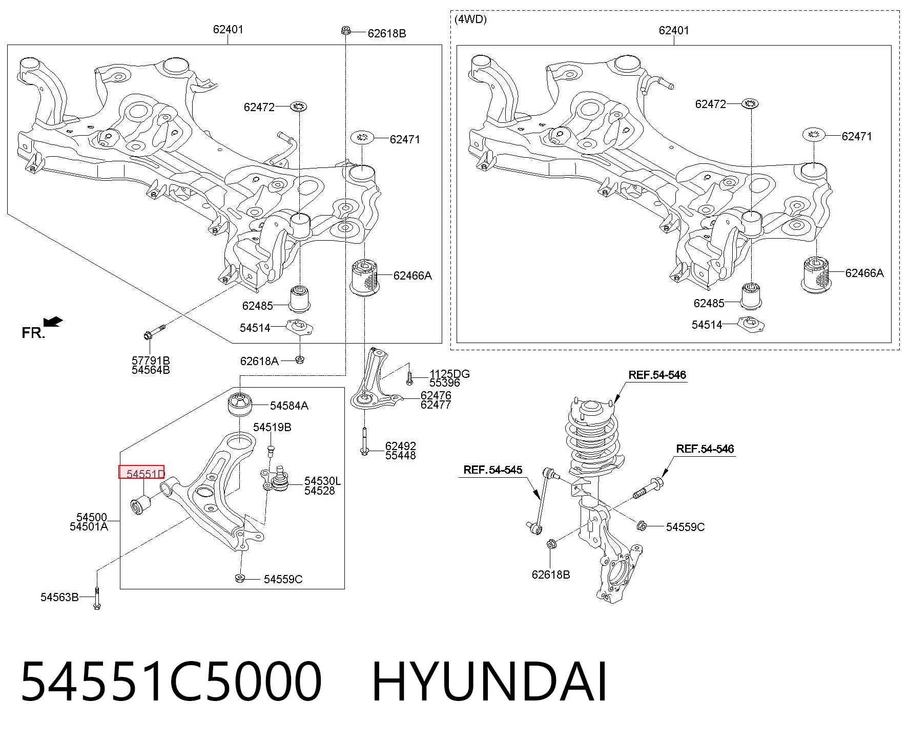 54551C5000 Hyundai/Kia Silentblock de brazo de suspensión delantero inferior