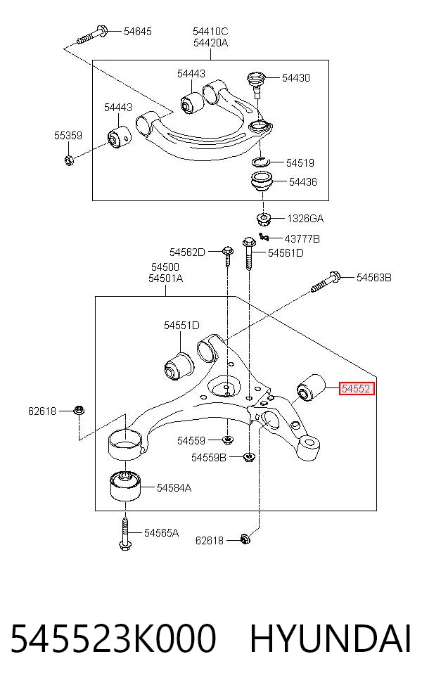 545523K000 Hyundai/Kia Silentblock de brazo de suspensión delantero inferior
