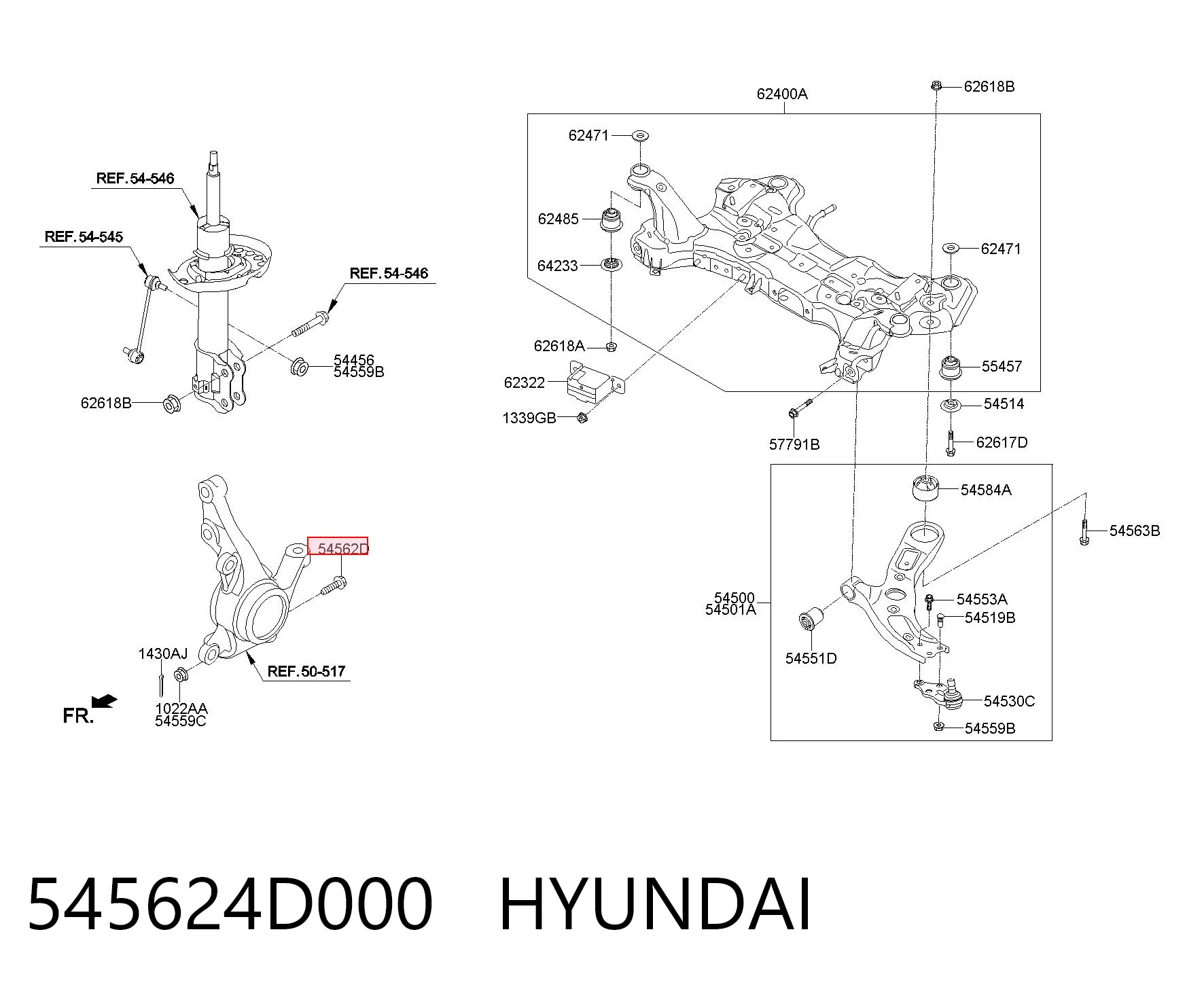 545624D000 Hyundai/Kia Tornillo de fijación de la rótula de suspensión delantera al muñón