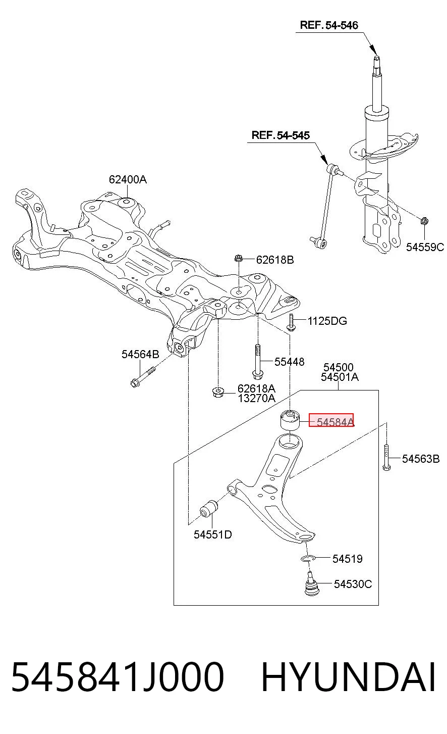 545841J000 Hyundai/Kia Silentblock de brazo de suspensión delantero inferior
