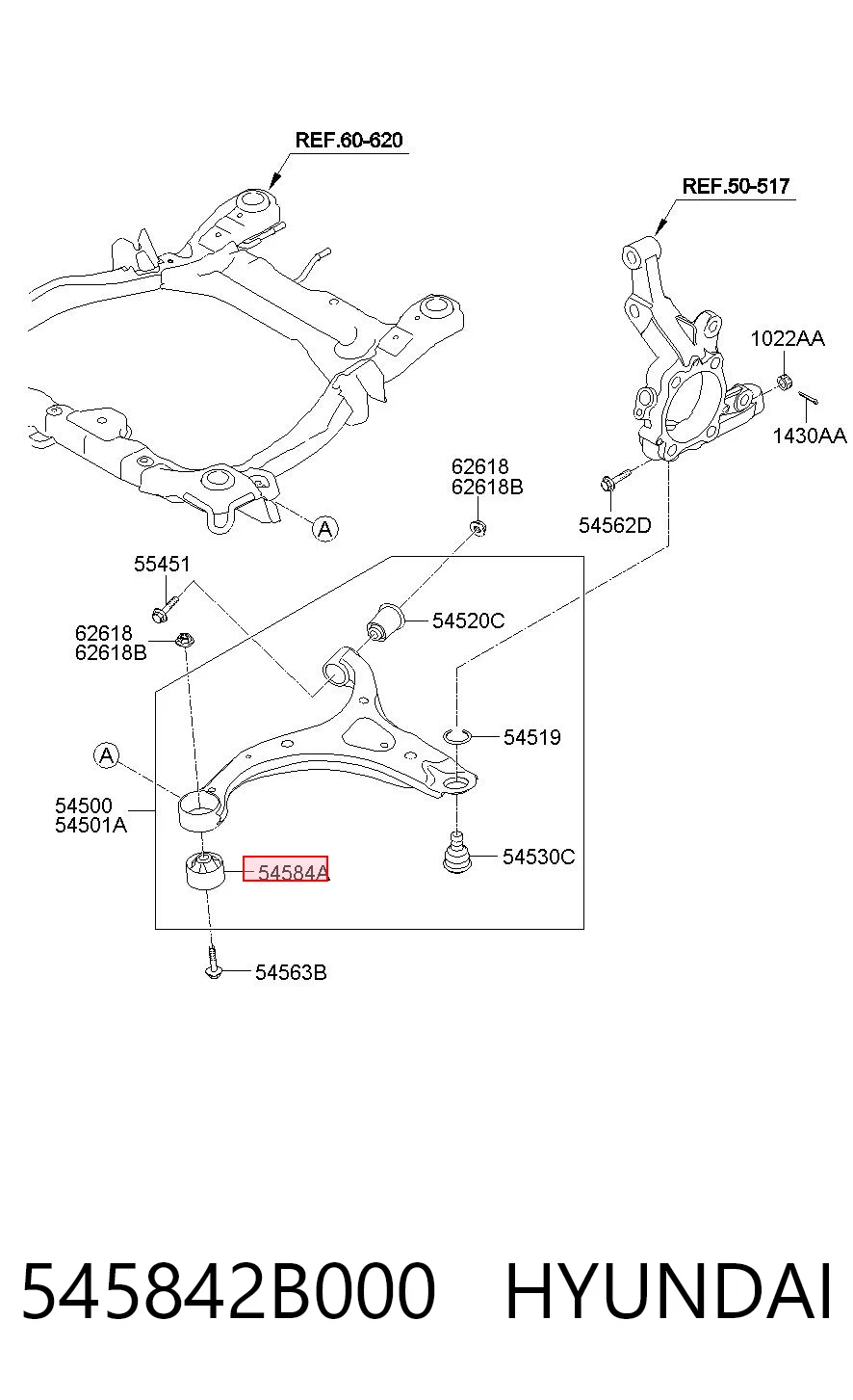 545842B000 Hyundai/Kia Silentblock de brazo de suspensión delantero inferior