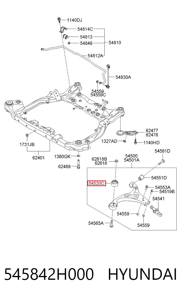 545842H000 Hyundai/Kia Silentblock de brazo de suspensión delantero inferior