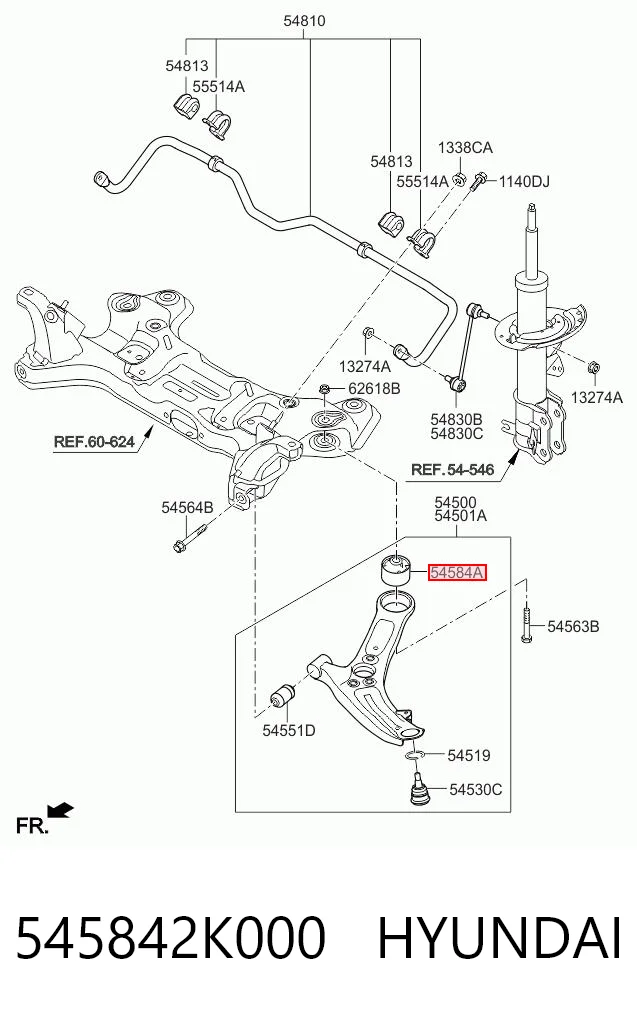 545842K000 Hyundai/Kia Silentblock de brazo de suspensión delantero inferior