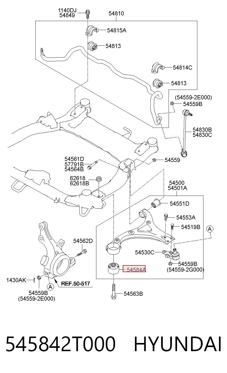 545842T000 Hyundai/Kia Silentblock de brazo de suspensión delantero inferior