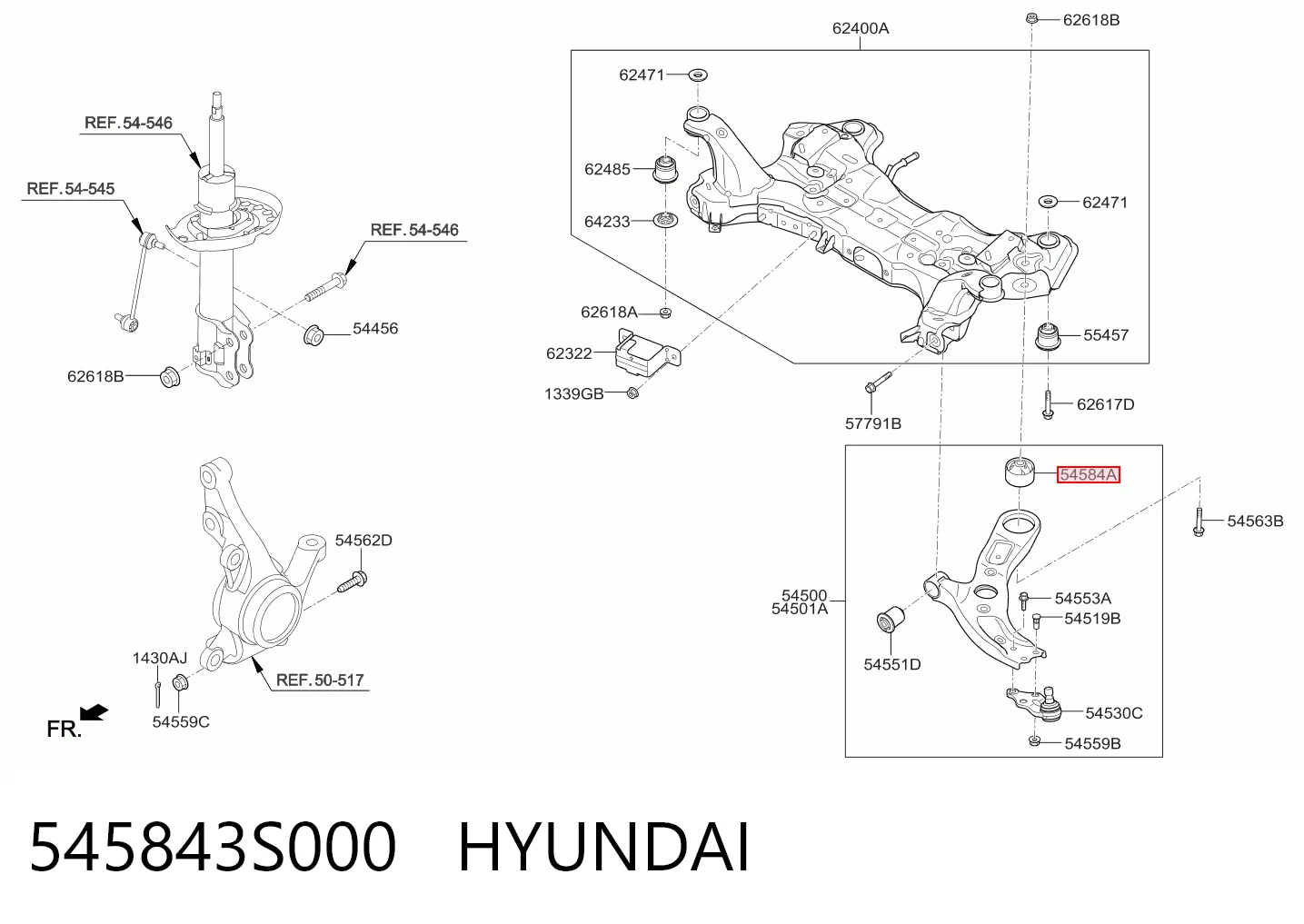 545843S000 Hyundai/Kia Silentblock de brazo de suspensión delantero inferior