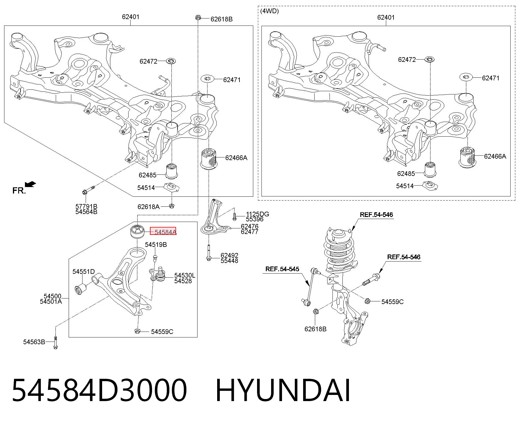 54584D3000 Hyundai/Kia Silentblock de brazo de suspensión delantero inferior