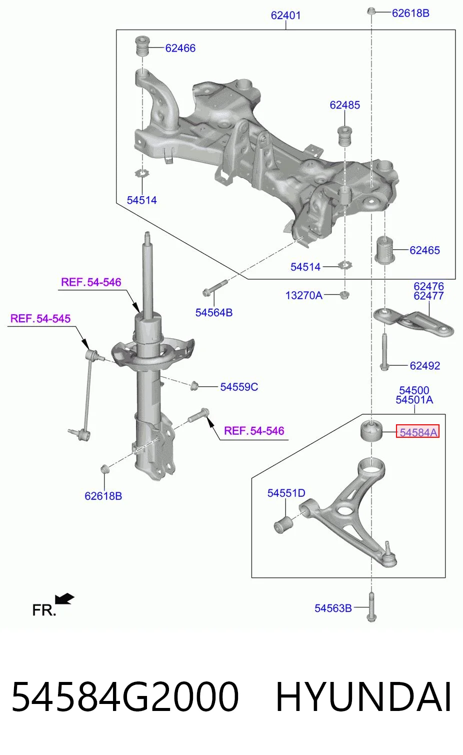 54584G2000 Hyundai/Kia Silentblock de brazo de suspensión delantero inferior
