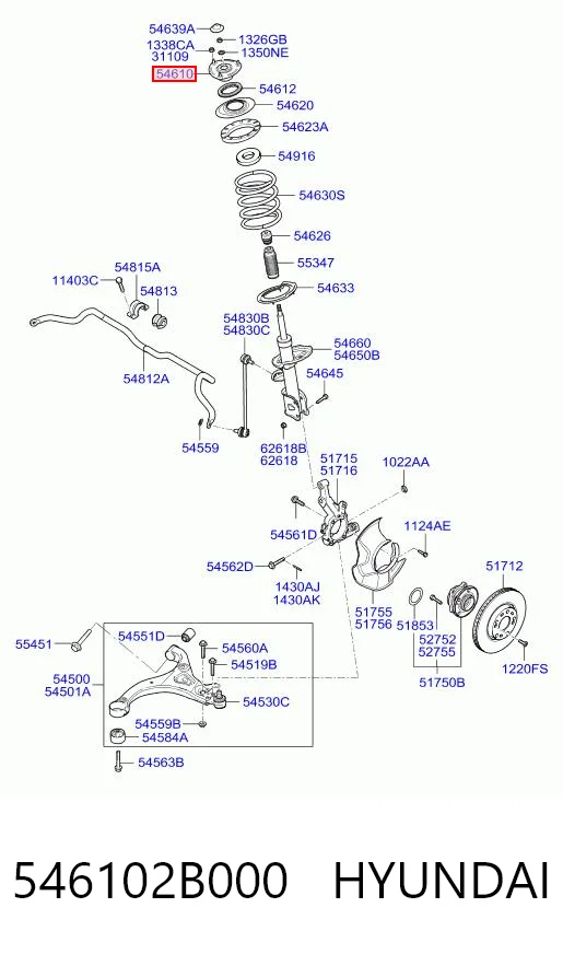 546102B000 Hyundai/Kia Soporte del amortiguador delantero