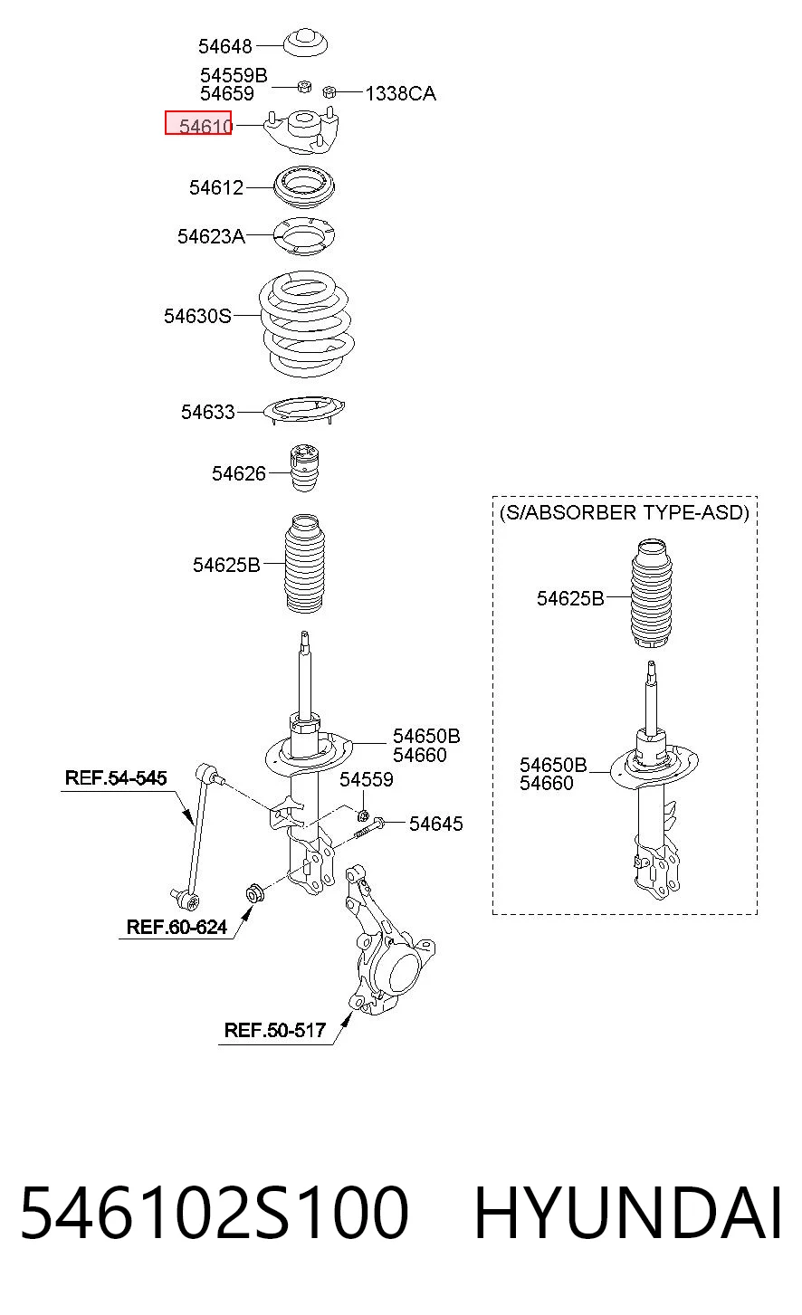 546102S100 Hyundai/Kia Soporte del amortiguador delantero