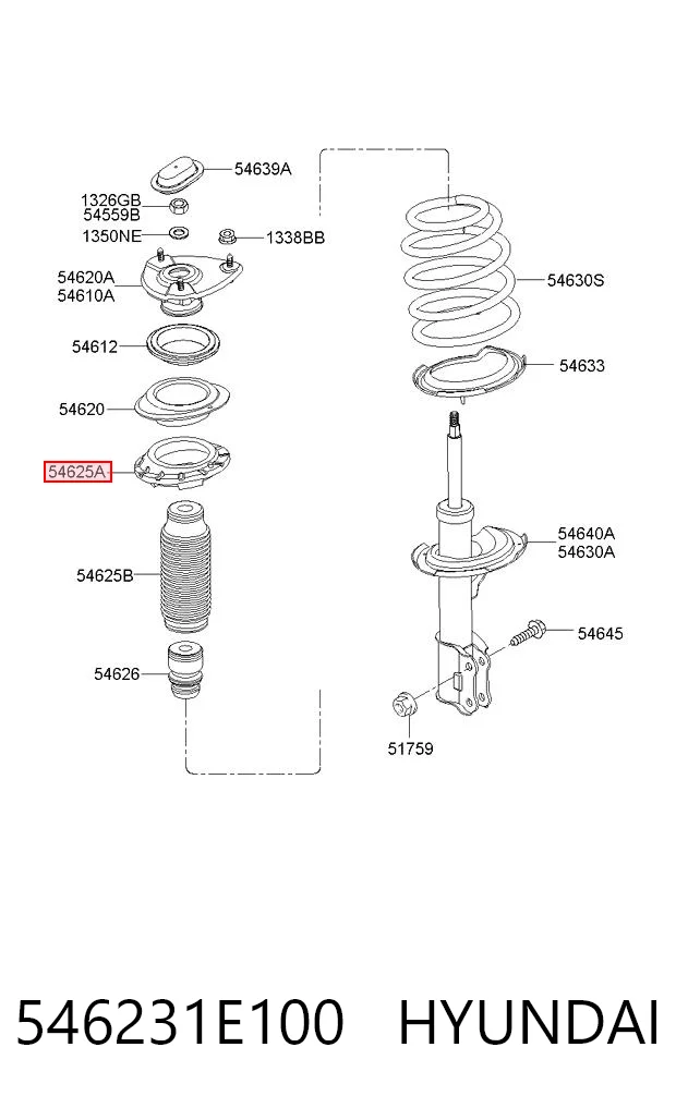 546231E100 Hyundai/Kia Aislador de resorte delantero superior