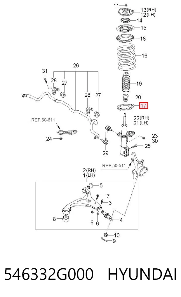 546332G000 Hyundai/Kia Espaciador de goma inferior del resorte delantero