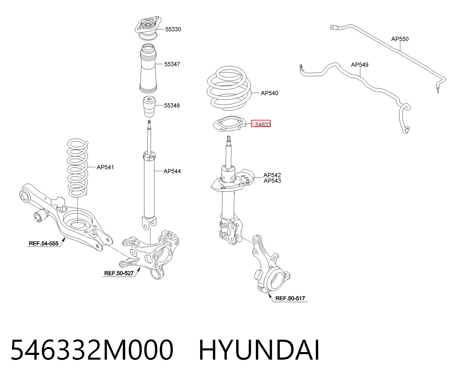 546332M000 Hyundai/Kia Espaciador de goma inferior del resorte delantero