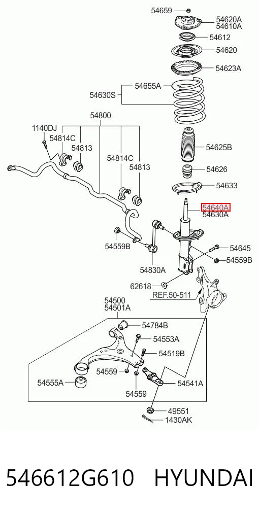 Amortiguador delantero derecho 546612G610 HYUNDAI