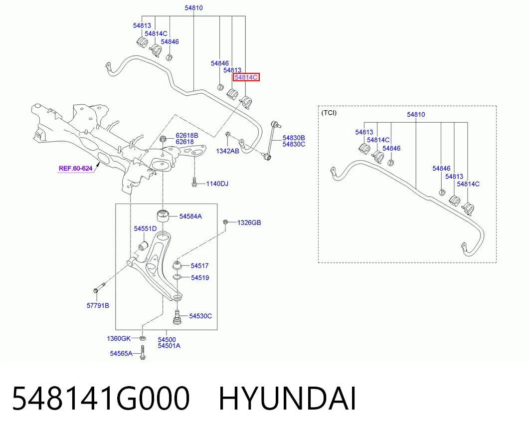 548141G000 Hyundai/Kia Abrazadera de fijación del estabilizador delantero