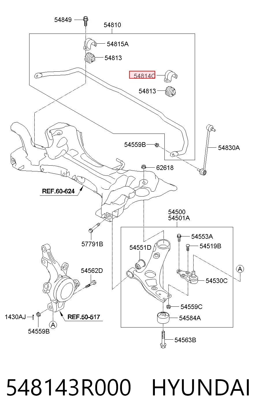548143R000 Hyundai/Kia Soporte de fijación del estabilizador delantero