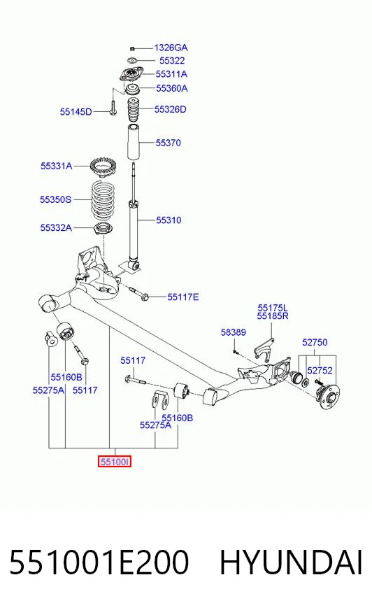 551001E200 Hyundai/Kia Subchasis trasero soporte motor