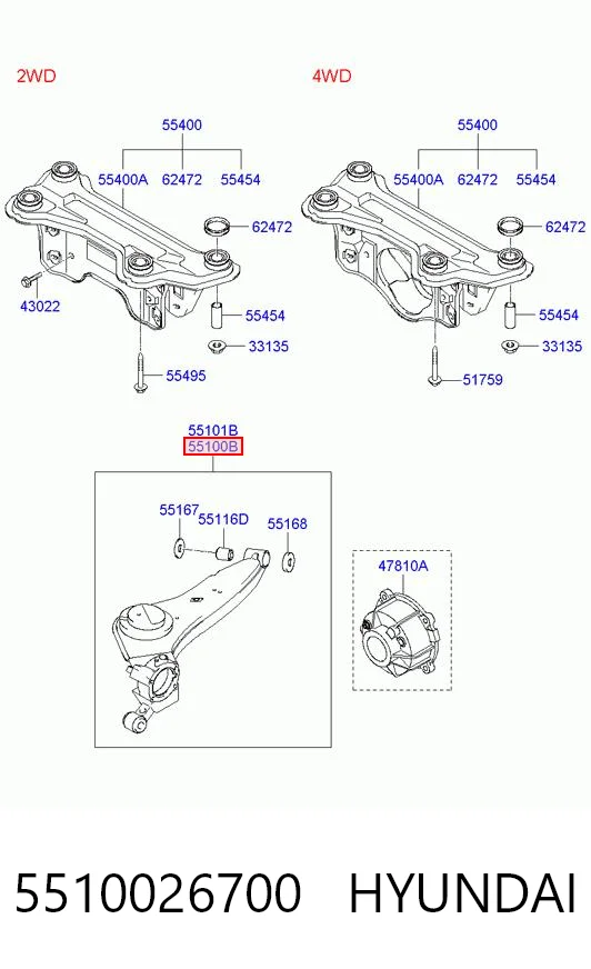5510026700 Hyundai/Kia Brazo longitudinal inferior izquierdo de la suspensión trasera