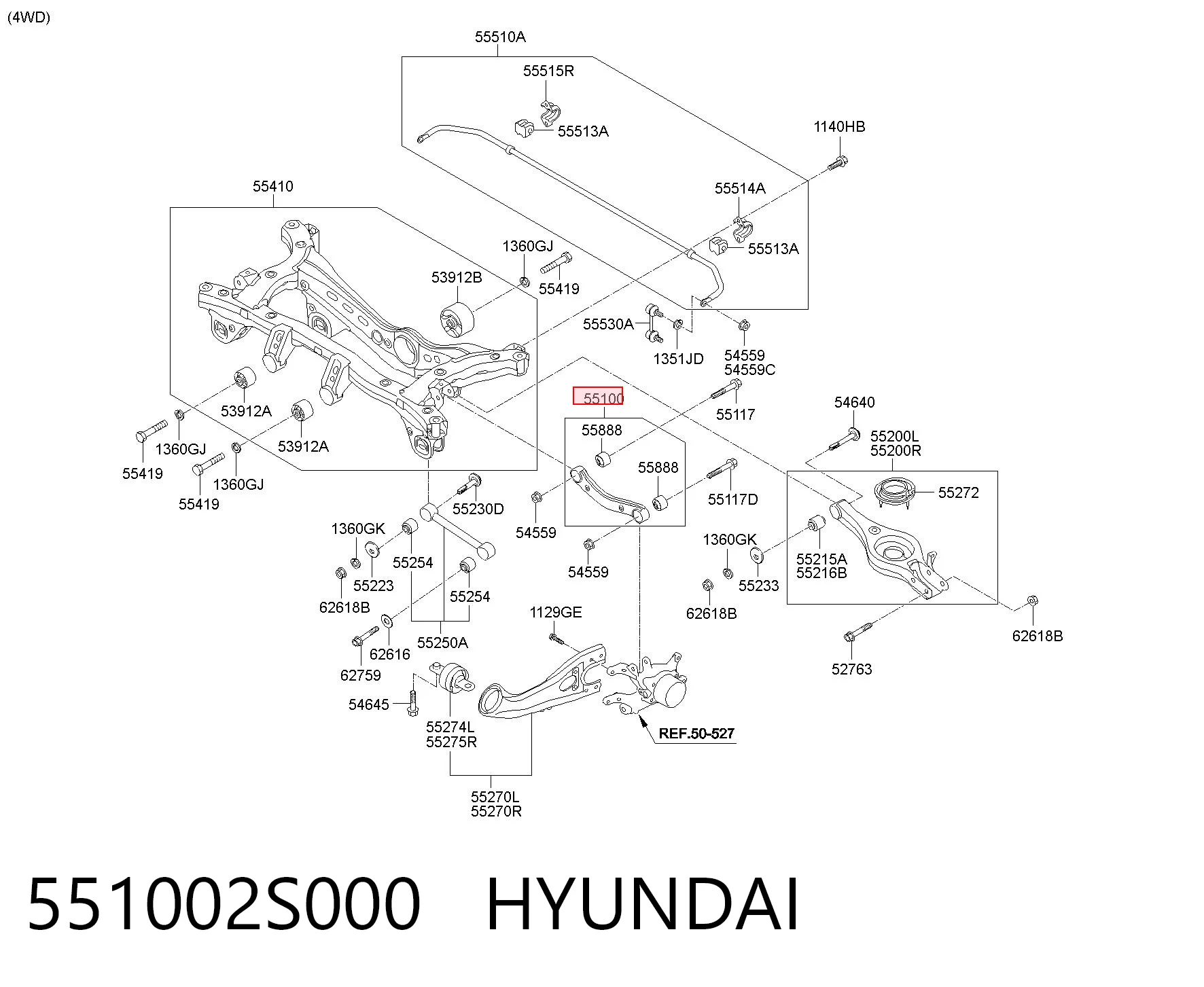 551002S000 Hyundai/Kia Brazo transversal de suspensión trasera