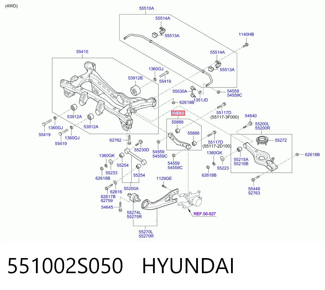 551002S050 Hyundai/Kia Brazo transversal de suspensión trasera