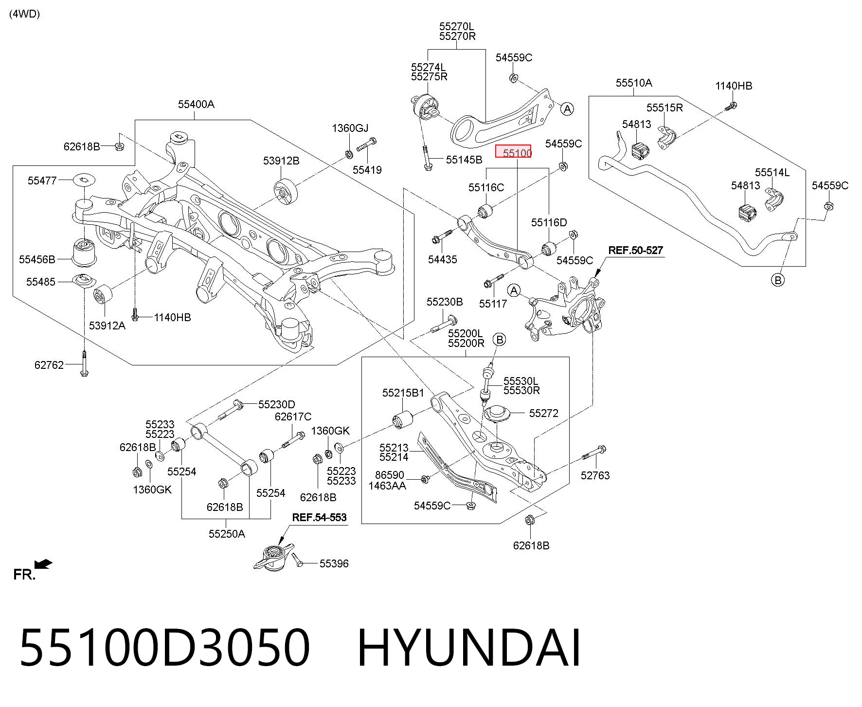 55100D3050 Hyundai/Kia Brazo superior de suspensión trasera izquierdo/derecho