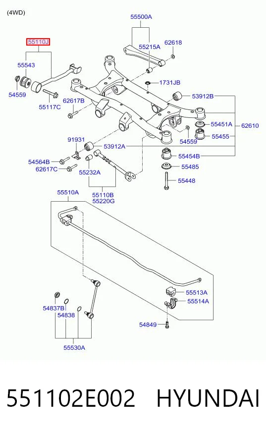 551102E002 Hyundai/Kia Barra longitudinal de suspensión trasera