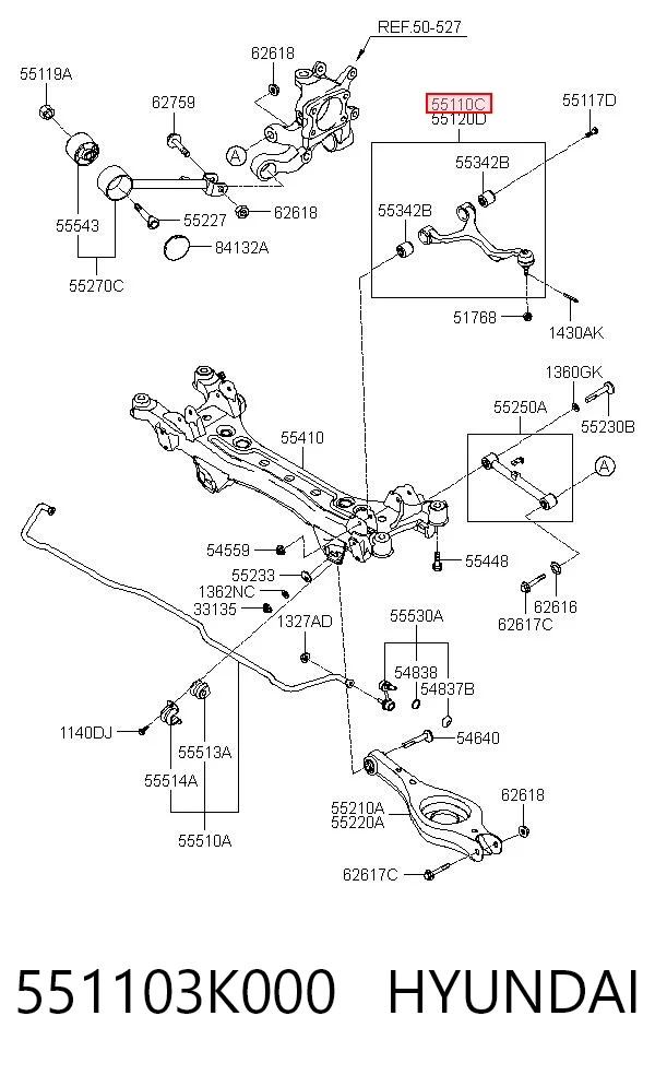 551103K000 Hyundai/Kia Brazo superior izquierdo de la suspensión trasera