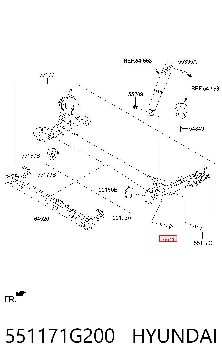 551171G200 Hyundai/Kia Perno de fijación de viga trasera
