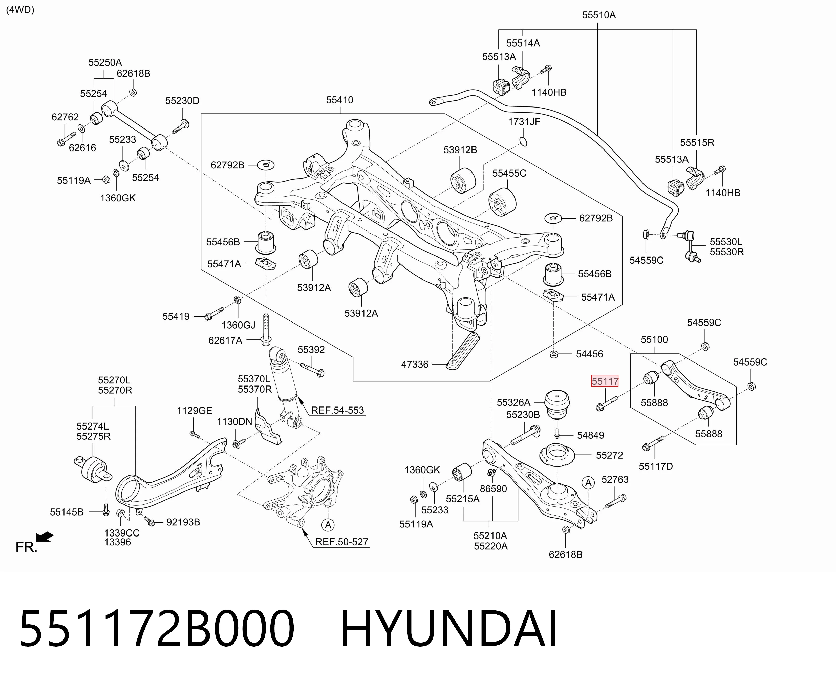 551172B000 Hyundai/Kia Perno de fijación interior del brazo oscilante superior trasero